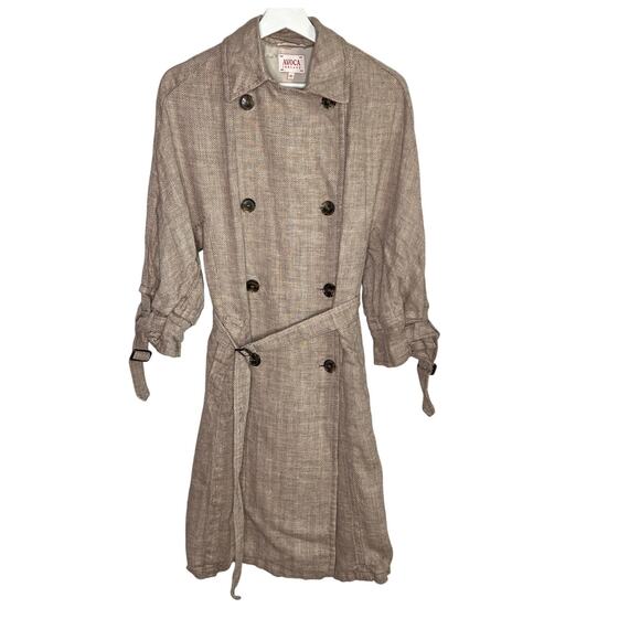 Avoca Ireland Linen Herringbone Double Breasted Trench Coat Beige Women's 10 - Picture 1 of 10